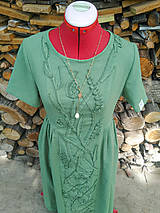 Šaty - Zelené ľanové šaty - 3D kvety (rôzne farby) - 13557618_