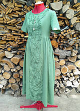 Šaty - Zelené ľanové šaty - 3D kvety (rôzne farby) - 13557621_