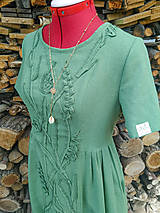Šaty - Zelené ľanové šaty - 3D kvety (rôzne farby) - 13557622_