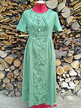 Šaty - Zelené ľanové šaty - 3D kvety (rôzne farby) - 13557623_