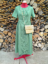 Šaty - Zelené ľanové šaty - 3D kvety (rôzne farby) - 13557630_