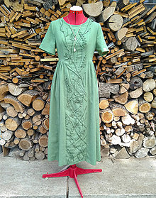Šaty - Zelené ľanové šaty - 3D kvety (rôzne farby) - 13557629_