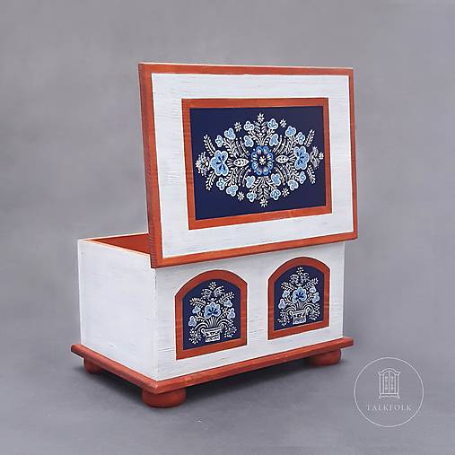 Maľovaná truhlica - Modrotlač (rôzne veľkosti) (miniatúra S - D9.3cm-V5.2cm-Š6.2cm)