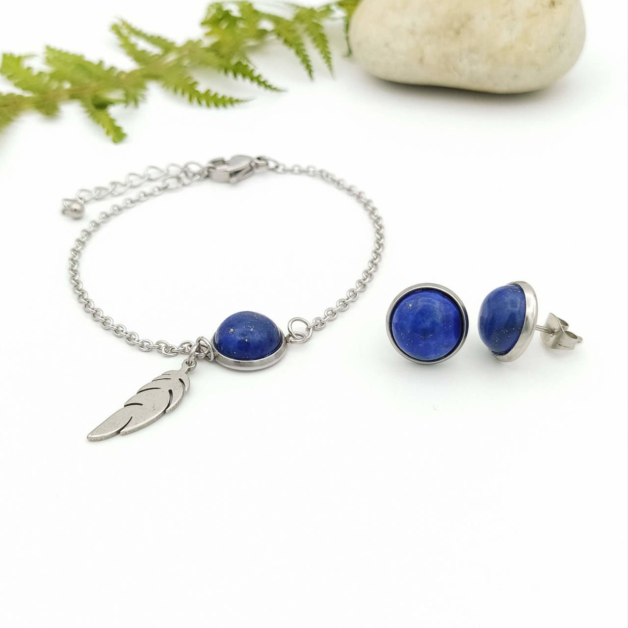 SET Voľnosť _ minimalistické náušnice a náramok s lapis lazuli
