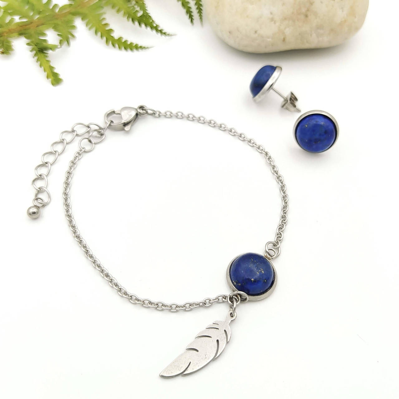 SET Voľnosť _ minimalistické náušnice a náramok s lapis lazuli