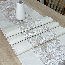 Úžitkový textil - REBEKA - biele mandaly na béžovom melíre - stredový obrus  (135 cm x 40 cm) - 13562111_