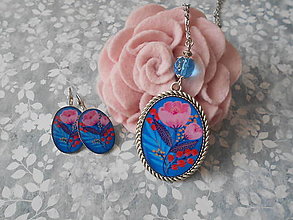 Sady šperkov - Ružové kvietky z modrej lúky - 13567561_
