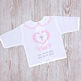 Detské oblečenie - Ružová košieľka na krst s krásnym ornamentovým srdiečkom a krížikom - 13565921_