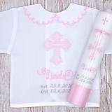 Detské oblečenie - Ružová košieľka na krst Kríž vyšitý srdiečkami - 13566700_