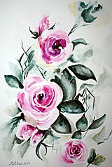 Obrazy - Akvarelová maľba Ruže - 13564330_