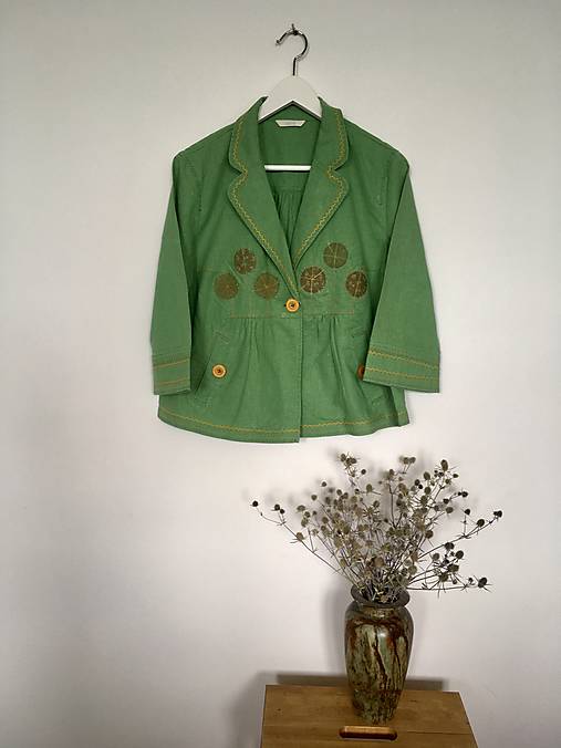  - Ľanovo-bavlnený zelený kabátik veľ.42 - 13568598_