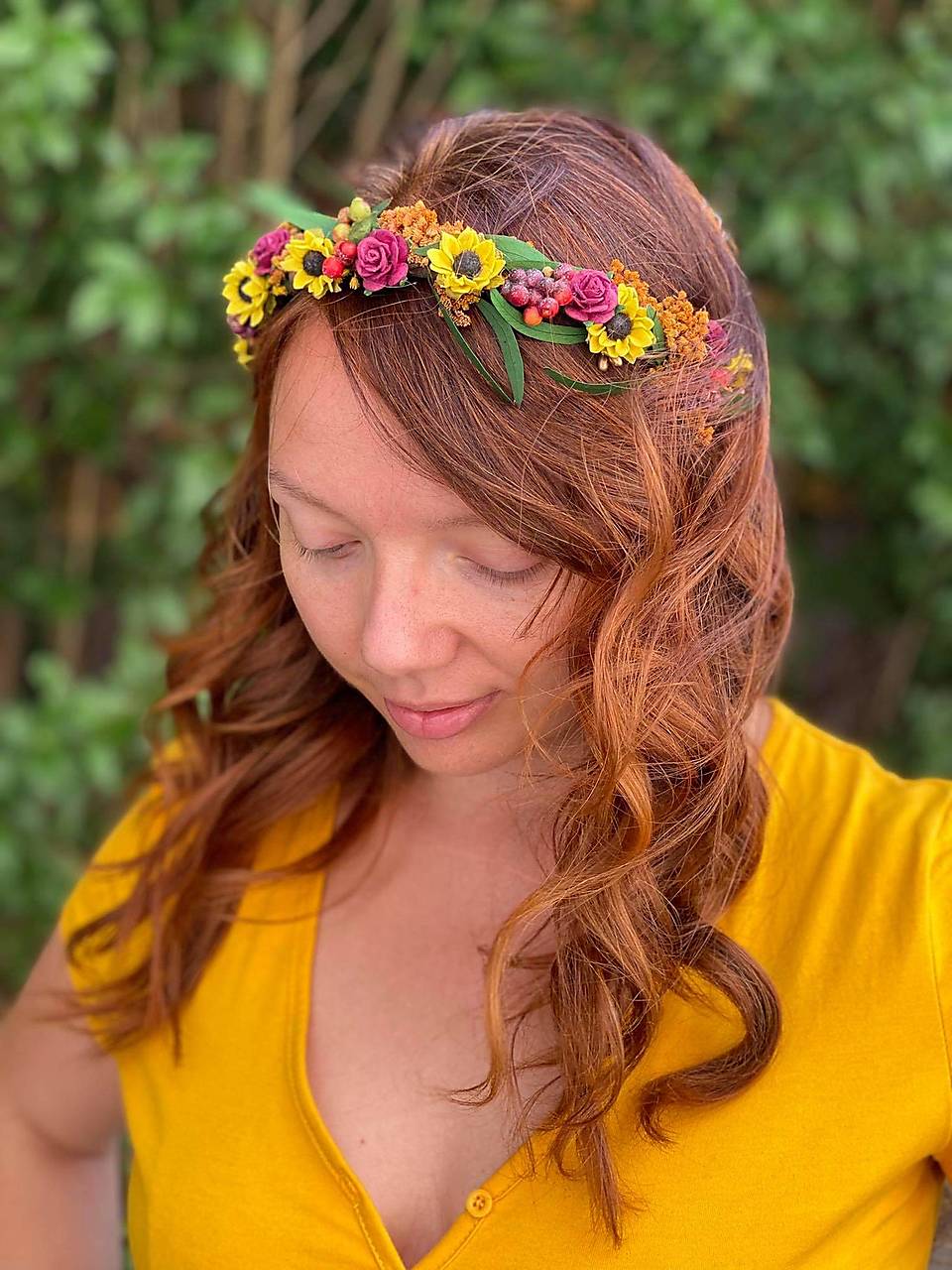 Kvetinová čelenka "stmievanie v poli slnečníc" 