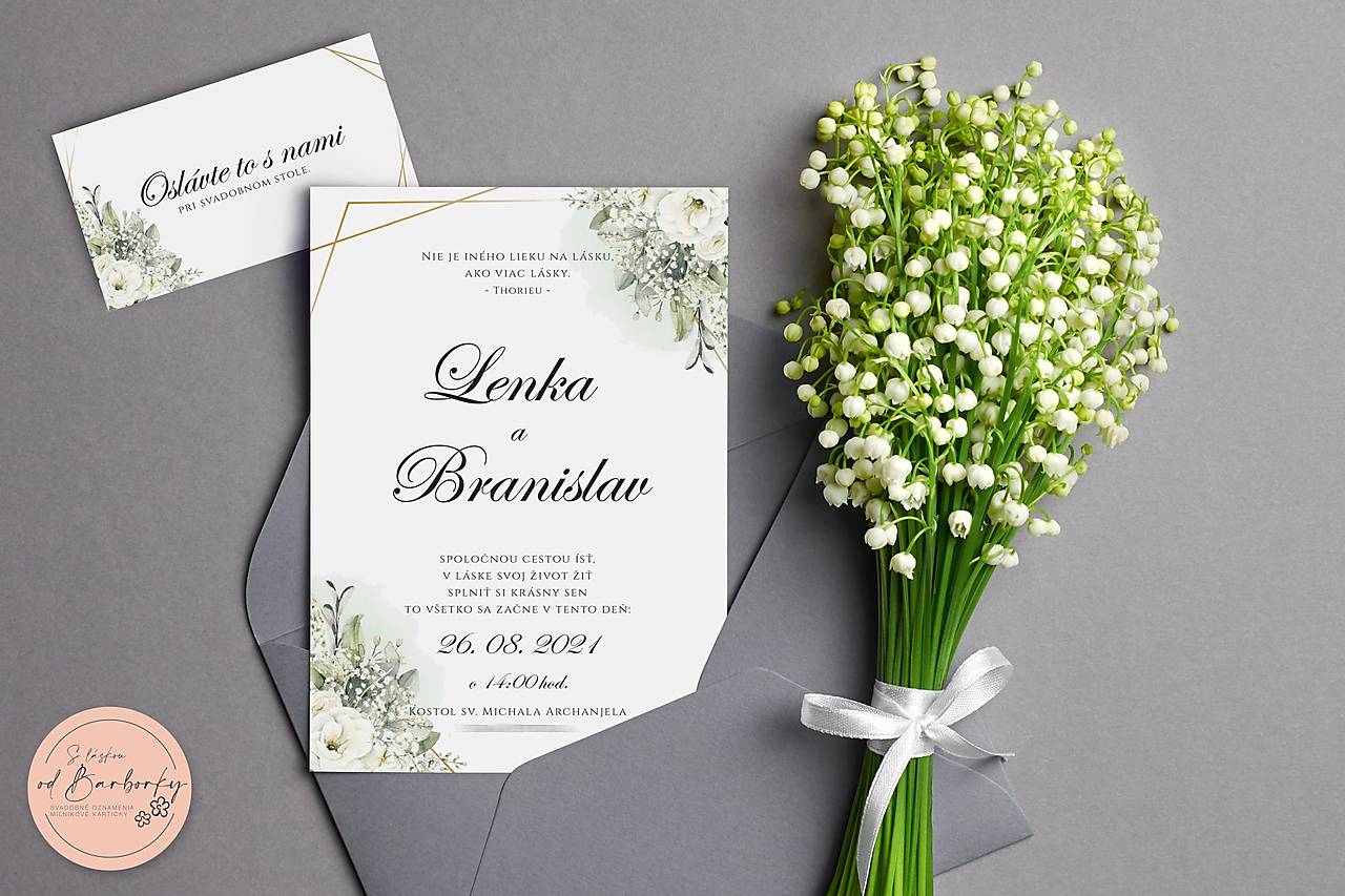 Svadobné oznámenie B#11 (LEPIACA ETIKETA NA výslužku (vodeodolná))