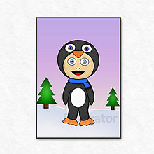 Grafika - Vianočná grafika detské kostýmy - tučniak (zimná krajinka) - 13572282_