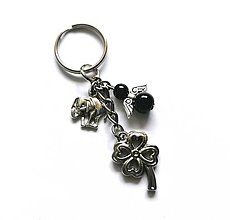 Kľúčenky - Kľúčenka "štvorlístok" s anjelikom (čierna) - 13575130_