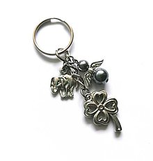 Kľúčenky - Kľúčenka "štvorlístok" s anjelikom (šedá) - 13575135_