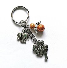 Kľúčenky - Kľúčenka "štvorlístok" s anjelikom (oranžová) - 13575141_