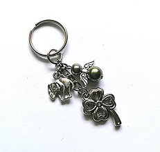 Kľúčenky - Kľúčenka "štvorlístok" s anjelikom (oliva) - 13575145_