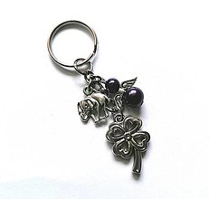 Kľúčenky - Kľúčenka "štvorlístok" s anjelikom (fialová tmavá) - 13575150_