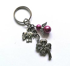 Kľúčenky - Kľúčenka "štvorlístok" s anjelikom (ružovofialová) - 13575156_