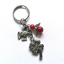 Kľúčenky - Kľúčenka "štvorlístok" s anjelikom (červenoružová) - 13575160_