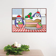 Grafika - Tučniaci a vianočná torta (jahodová) - 13574298_