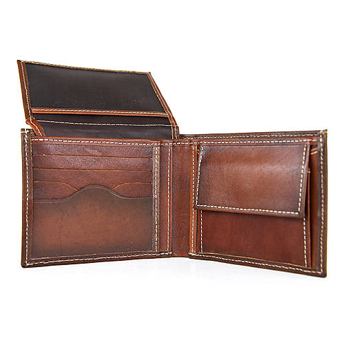 Pánske tašky - Praktická peňaženka z pravej kože v Cigaro farbe, ručne tieňovaná - 13575384_