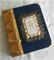Papiernictvo - Veľká svadobná kniha vo viktorianskom štýle modro-zlatá - 13579950_