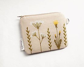 Peňaženky - Peňaženka mini maľovaná - Lúčne kvety (ľan) - 13585041_