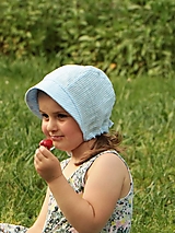 Detské čiapky - Letný detský ľanový čepiec pásik tyrkys - 13589297_