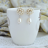 Náušnice - Vintage perlové náušnice (Ag925) (Ivory + White opal) - 13587654_