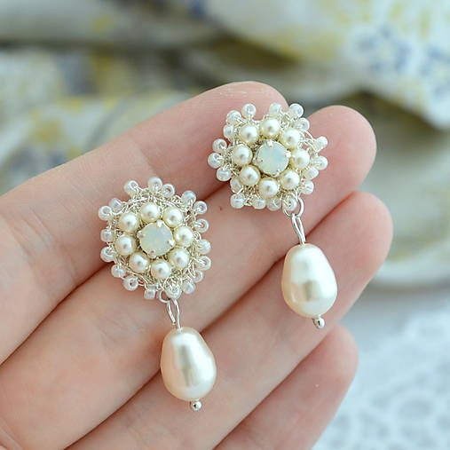 Vintage perlové náušnice (Ag925) (Ivory + White opal)