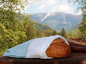 Úžitkový textil - Ľanové vrecko na chlieb bielo modré - 13591260_