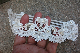 Spodná bielizeň - svadobný podväzok Ivory + ryžové korálky - 13593098_