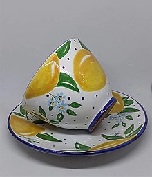 Nádoby - Keramická šálka s podšálkou - citróny - 13593849_