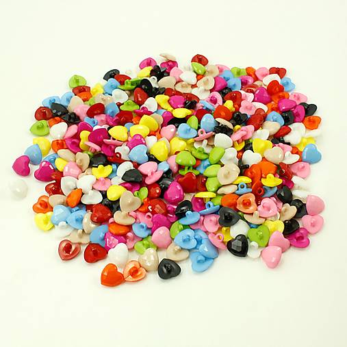 Plastové gombíky srdiečka 15 mm 20 ks - farebný mix