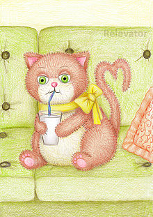 Kresby - Mačička pije mliečko - 13599840_