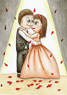 Kresby - Zamilovaný párik na plese (obyčajné šaty) - 13602205_