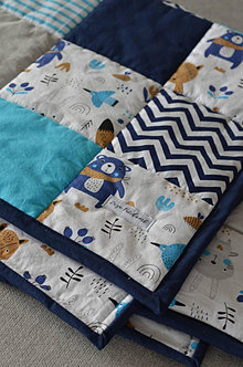 Detský textil - Patchwork hracia deka, 100x100cm, Lesné zvieratká - 13606093_