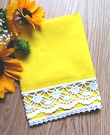 Úžitkový textil - Utierka s háčkovanou krajkou, žltá - 13605405_