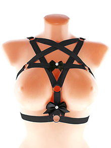 Spodná bielizeň - postroj pentagram gothic postroj na telo body harness open bra - 13609179_