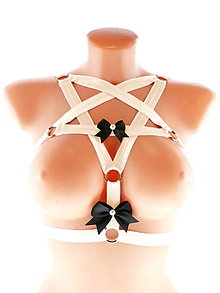 Spodná bielizeň - postroj pentagram gothic postroj na telo body harness open bra - 13609326_