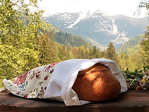 Úžitkový textil - Ľanové vrecko na chlieb chryzantémy - 13607831_