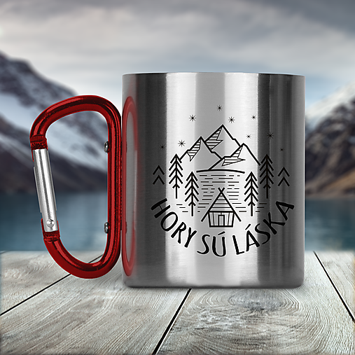 Nádoby - HORY SÚ LÁSKA nerezový termo hrnček (červená karabínka) - 13607421_