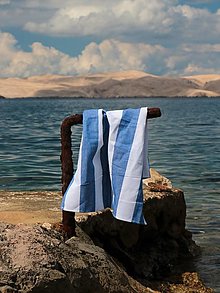 Úžitkový textil - Ľanová utierka pásik hrubší modrý - 13609955_