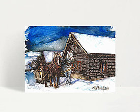 Grafika - Fine Art Print "Čičmany v zime" (21 x 30 cm) - 13614259_