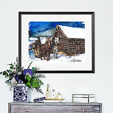 Grafika - Fine Art Print "Čičmany v zime" (30 x 40 cm) - 13614260_