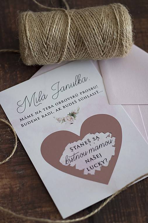 Papiernictvo - Oznámenie pre krstnú mamu ❤ Bledoružová (Oznámenie A6 + Obálka svetloružová) - 13621179_