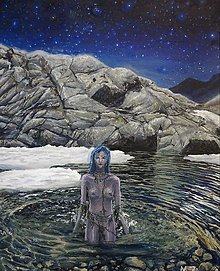 Obrazy - "Jazerná žena", olejomaľba, nočná obloha - 13620661_