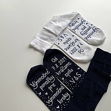 Ponožky, pančuchy, obuv - Maľované ponožky pre novomanželov s nápisom "Výnimočné ponožky pre výnimočné kroky/ Od (dátum) kráčame spolu ((MODRÉ+BIELE)) - 13619974_
